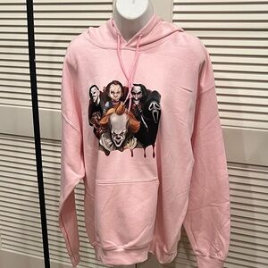 Pink Graphic Horror Hoodie Sweater